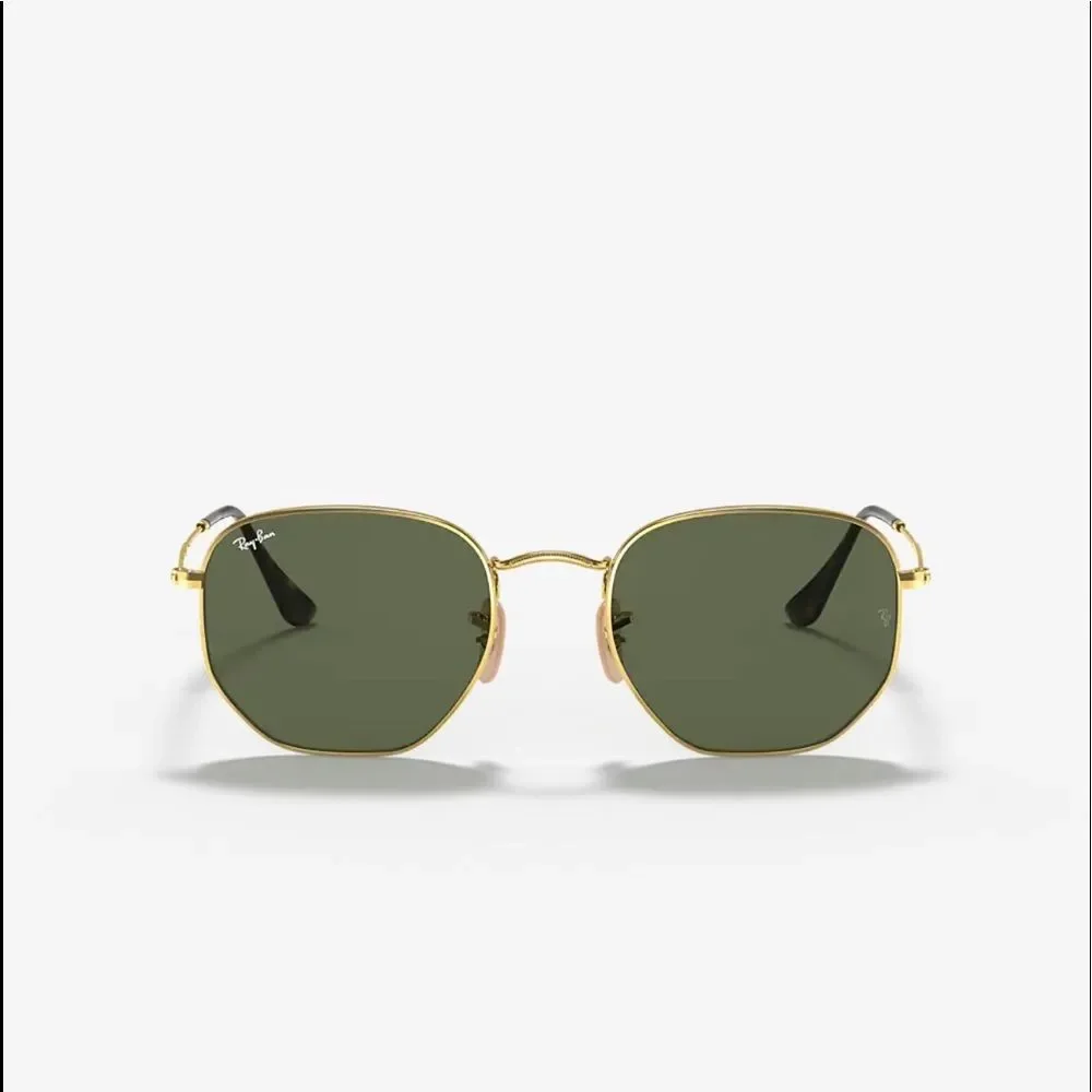 Ray Ban RB3548N HEXAGONAL FLAT LENSES Gold frame G -15 Lens XL 54-21  Unisex NEW - Picture 5 of 9